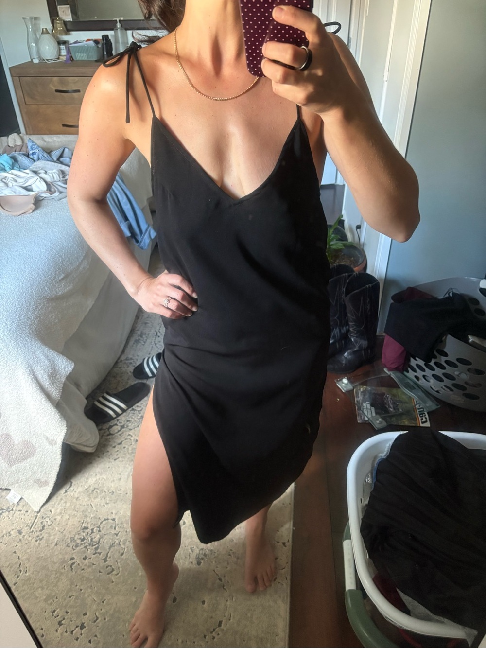 Black Tie-Shoulder Slip Dress - Women